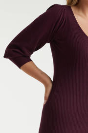 thumbnail: Miljuschka by Wehkamp ribgebreide jurk met pofmouwen burgundy