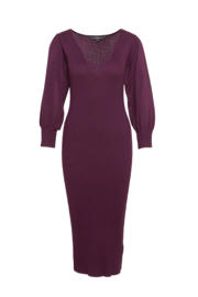 thumbnail: Miljuschka by Wehkamp ribgebreide jurk met pofmouwen burgundy