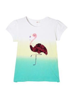 T-shirt met printopdruk en pailletten turquoise/lichtgeel/wit