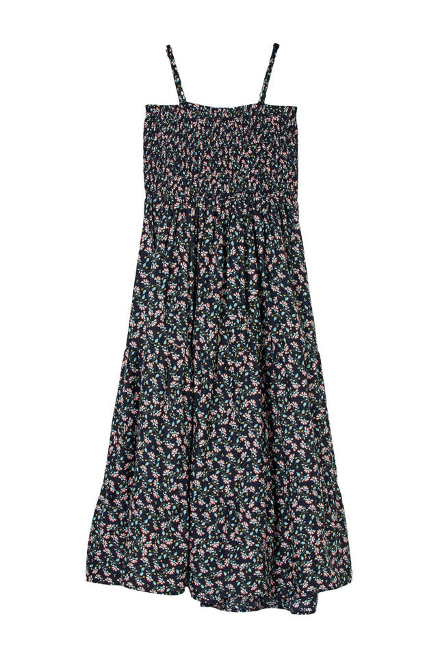 maxi jurk met all over print en volant marine wehkamp