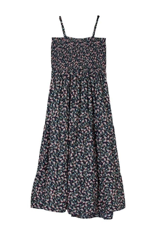 maxi jurk met all over print en volant marine wehkamp