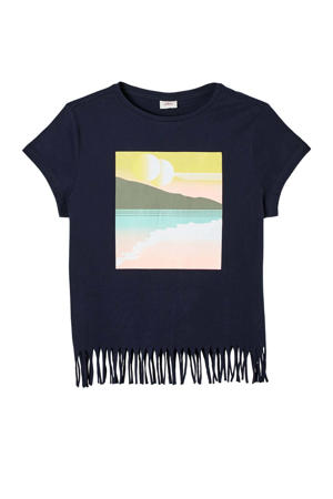 T-shirt met printopdruk en franjes donkerblauw