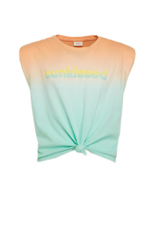 dip-dye T-shirt turquoise/oranje