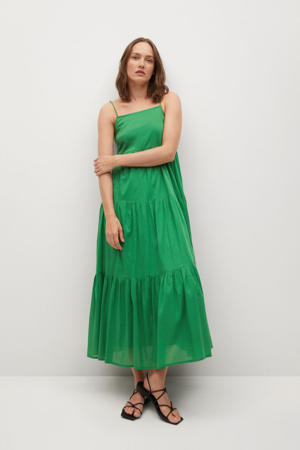 semi-transparante maxi jurk met volant groen