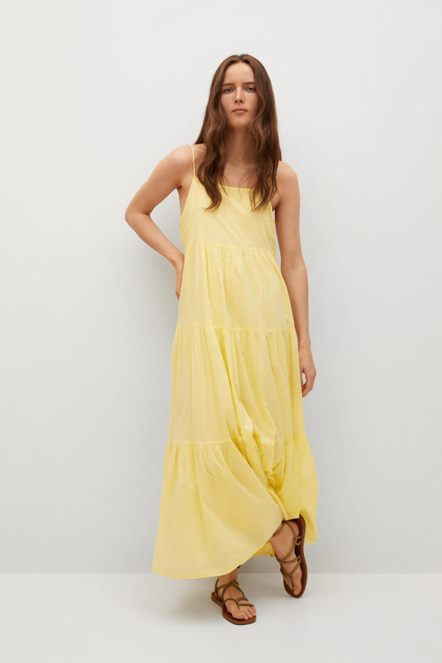 Trek doolhof bod Mango semi-transparante maxi jurk met volant geel | wehkamp
