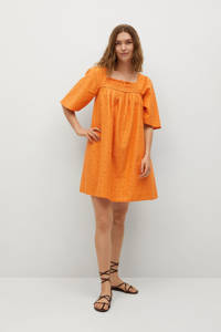 Mango A-lijn jurk met open detail oranje, Oranje