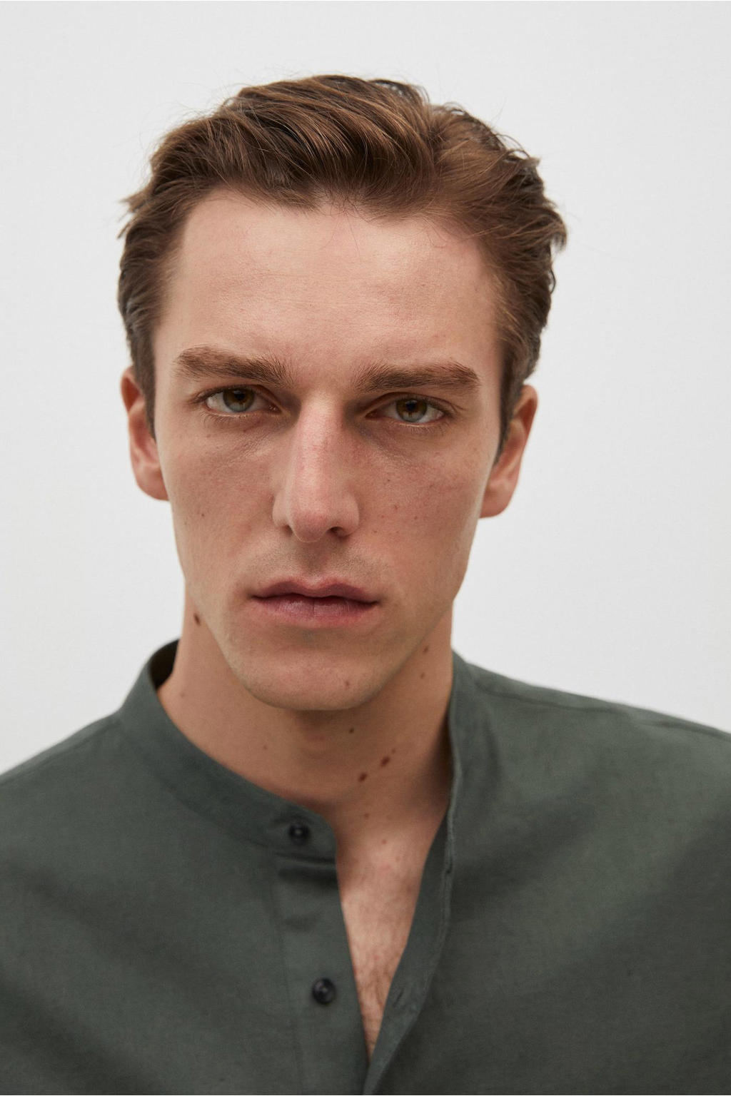 Mango Man regular fit overhemd kaki wehkamp