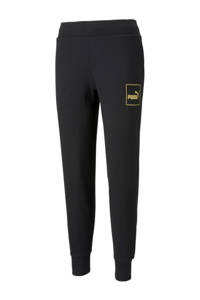 Zwarte dames Puma regular fit joggingbroek van duurzaam katoen met elastische tailleband met koord en logo dessin