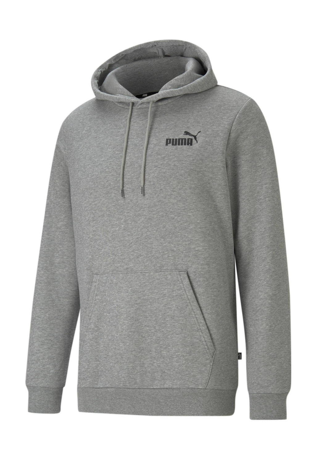 Grijs melange heren Puma hoodie melange van polyester met logo dessin, lange mouwen, capuchon en geribde boorden