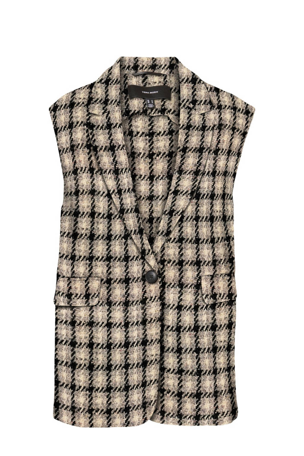 VERO MODA geruite gilet VMLEE van gerecycled polyester beige/zwart, Beige/zwart