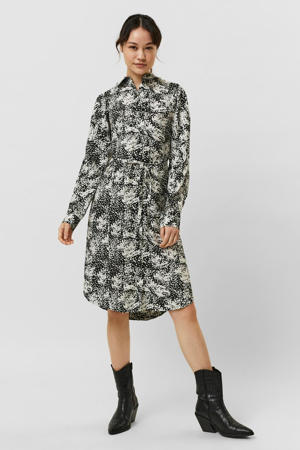 blousejurk VMPETRINANORA met all over print en ceintuur ecru/zwart