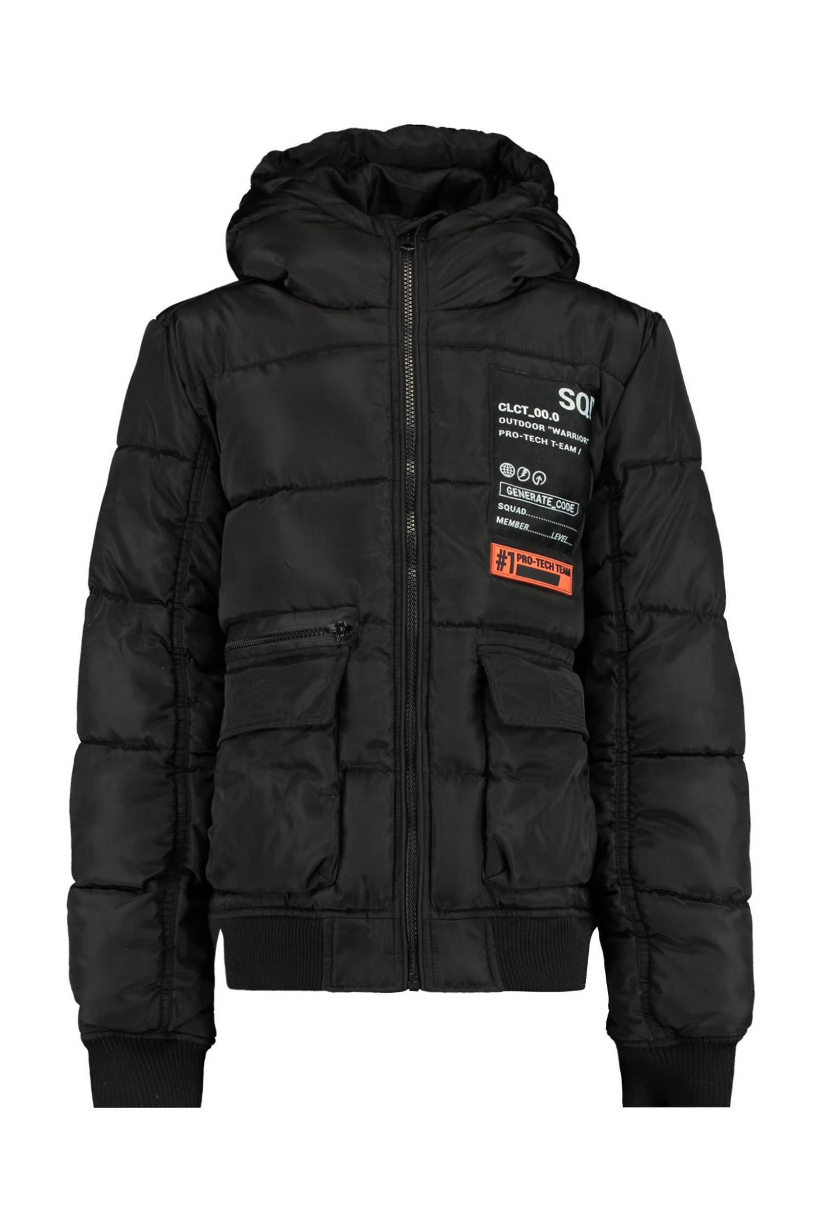 CoolCat Junior gewatteerde winterjas Jake met printopdruk zwart online kopen