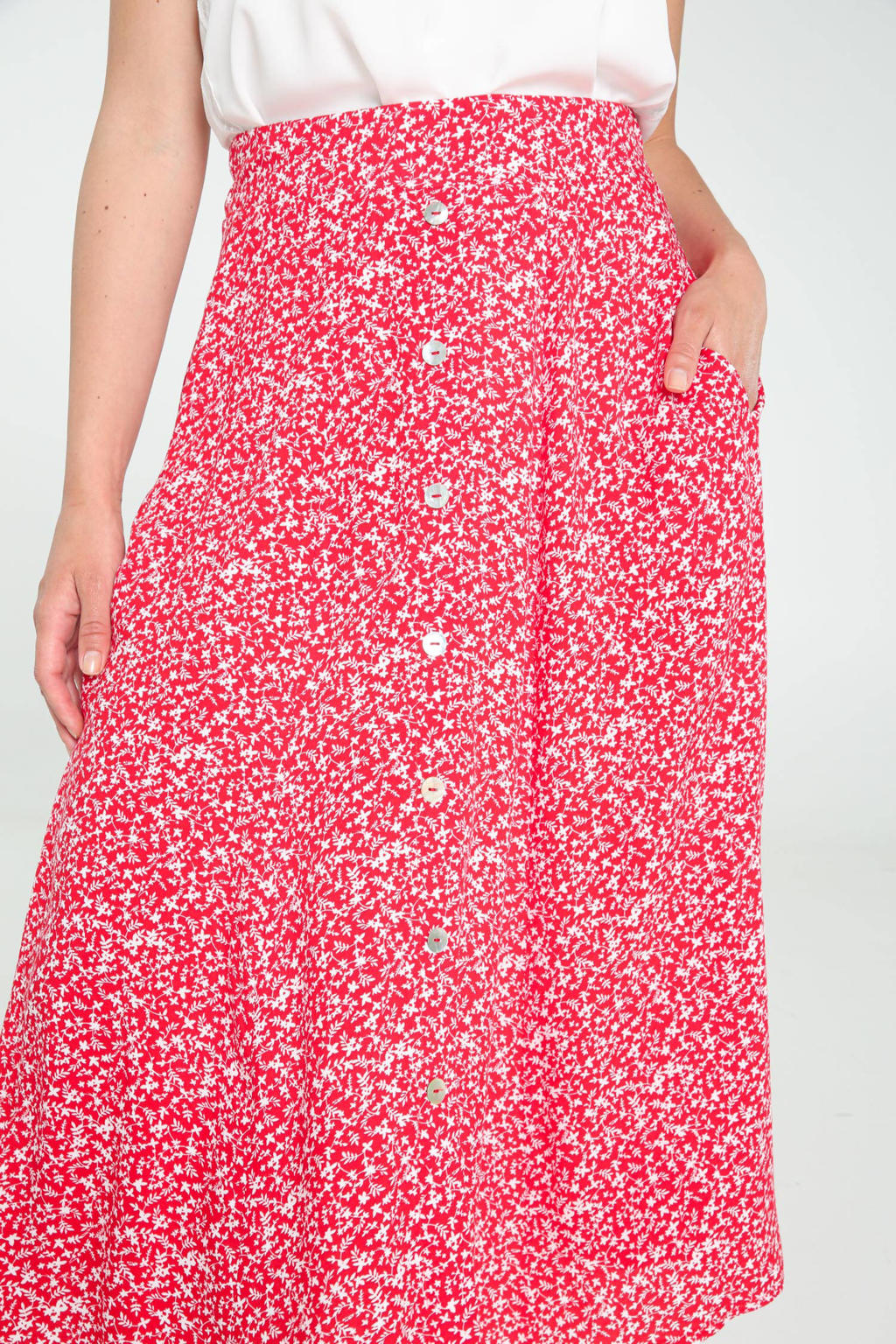 Cassis gebloemde midi rok rood/wit | wehkamp