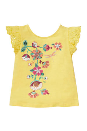 gebloemd T-shirt van biologisch katoen geel