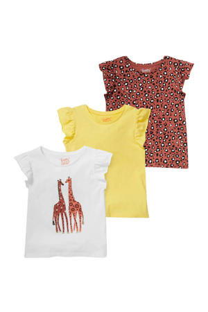 T-shirt - set van 3 wit/geel/bruin