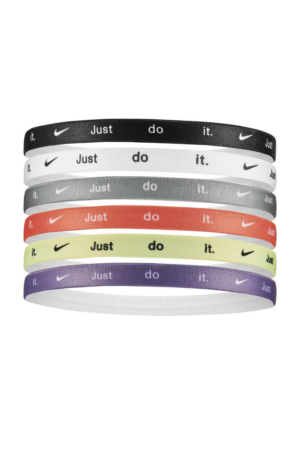 Nike sport haarbandjes Elastic Hairbands Printed - set van 6 blauw/wit/grijs, Blauw/wit/grijs