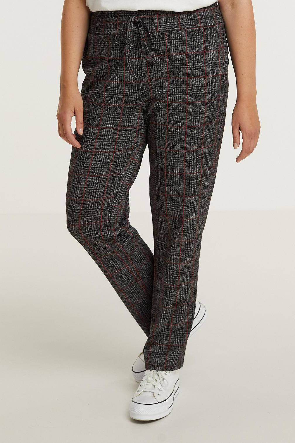 Exxcellent geruite slim fit broek Lianne grijs/zwart/rood | wehkamp
