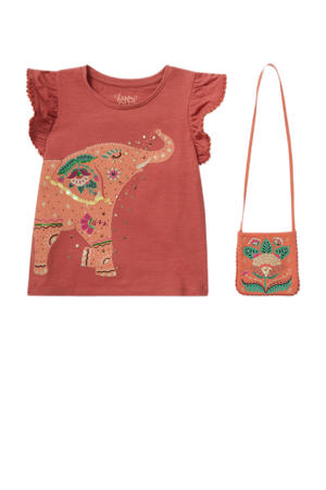 T-shirt + schoudertasje bruin