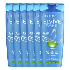 Wehkamp L'Oréal Paris Elvive For Men anti-roos shampoo - 6 x 250 ml - voordeelverpakking aanbieding