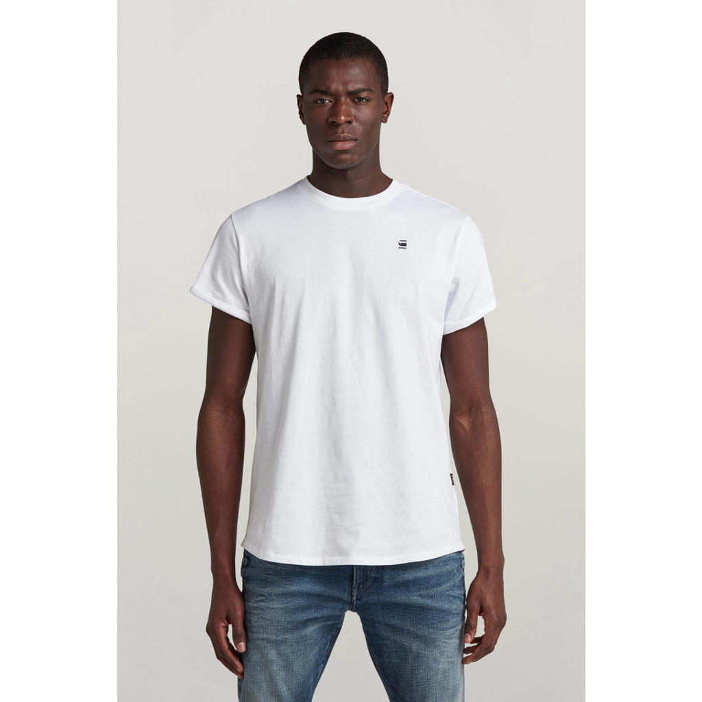 Witte heren G-STAR regular fit T-shirt van katoen met effen, korte mouwen en ronde hals