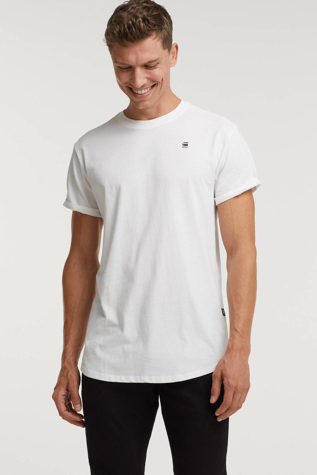 Witte heren G-Star RAW regular fit T-shirt van biologisch katoen met korte mouwen en ronde hals