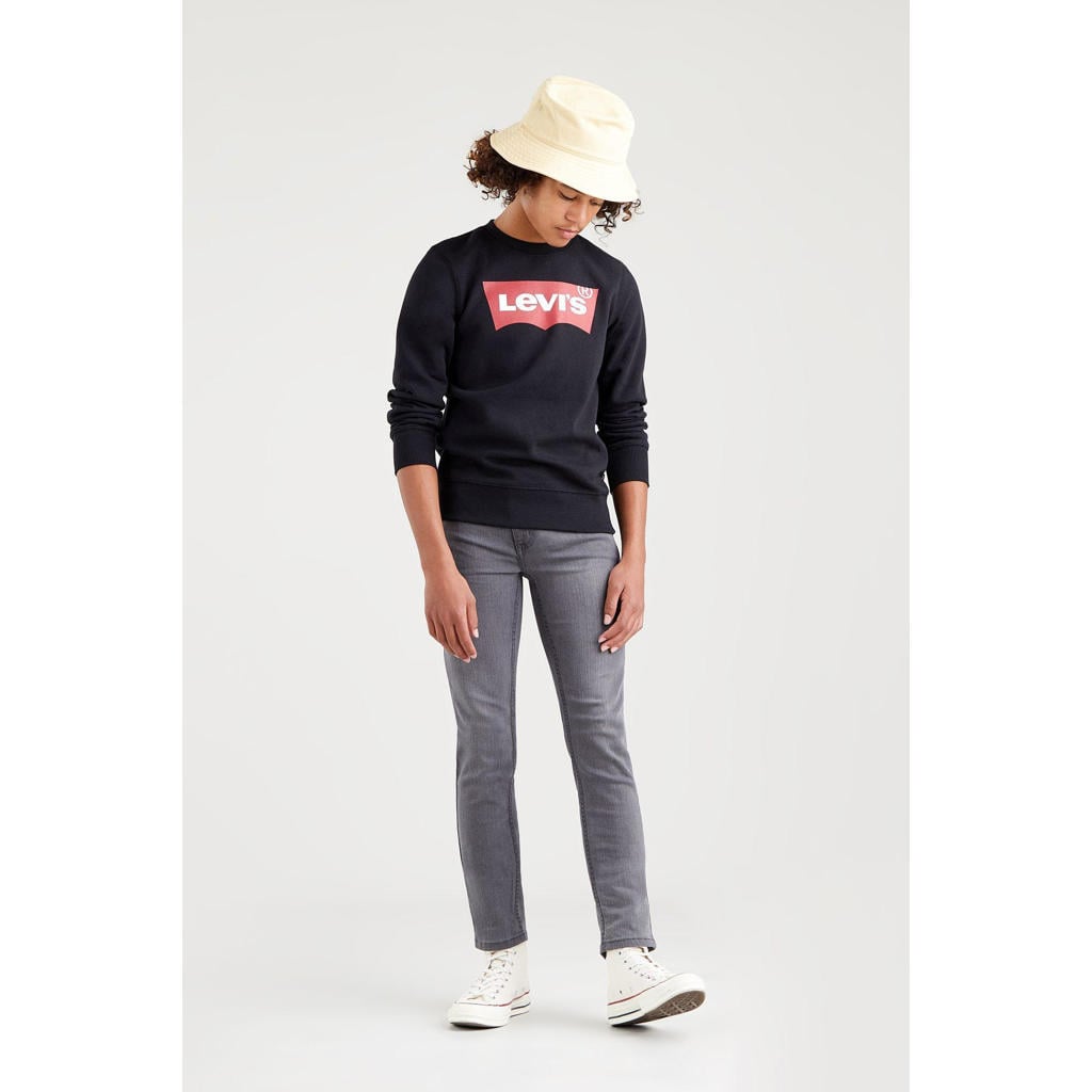 Zwarte jongens Levi's Kids sweater Batwing met logo dessin, lange mouwen en ronde hals
