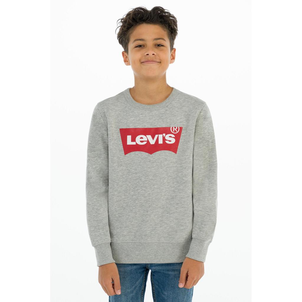 Grijs melange jongens Levi's Kids sweater Batwing melange met logo dessin, lange mouwen en ronde hals