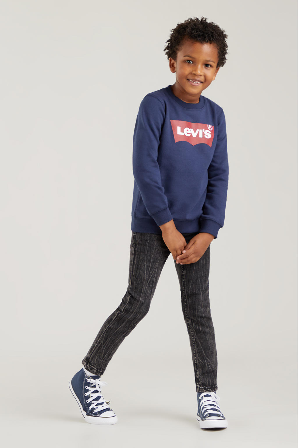 Levi's Kids sweater Batwing met logo donkerblauw