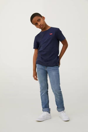 basic T-shirt Batwing chest met logo donkerblauw