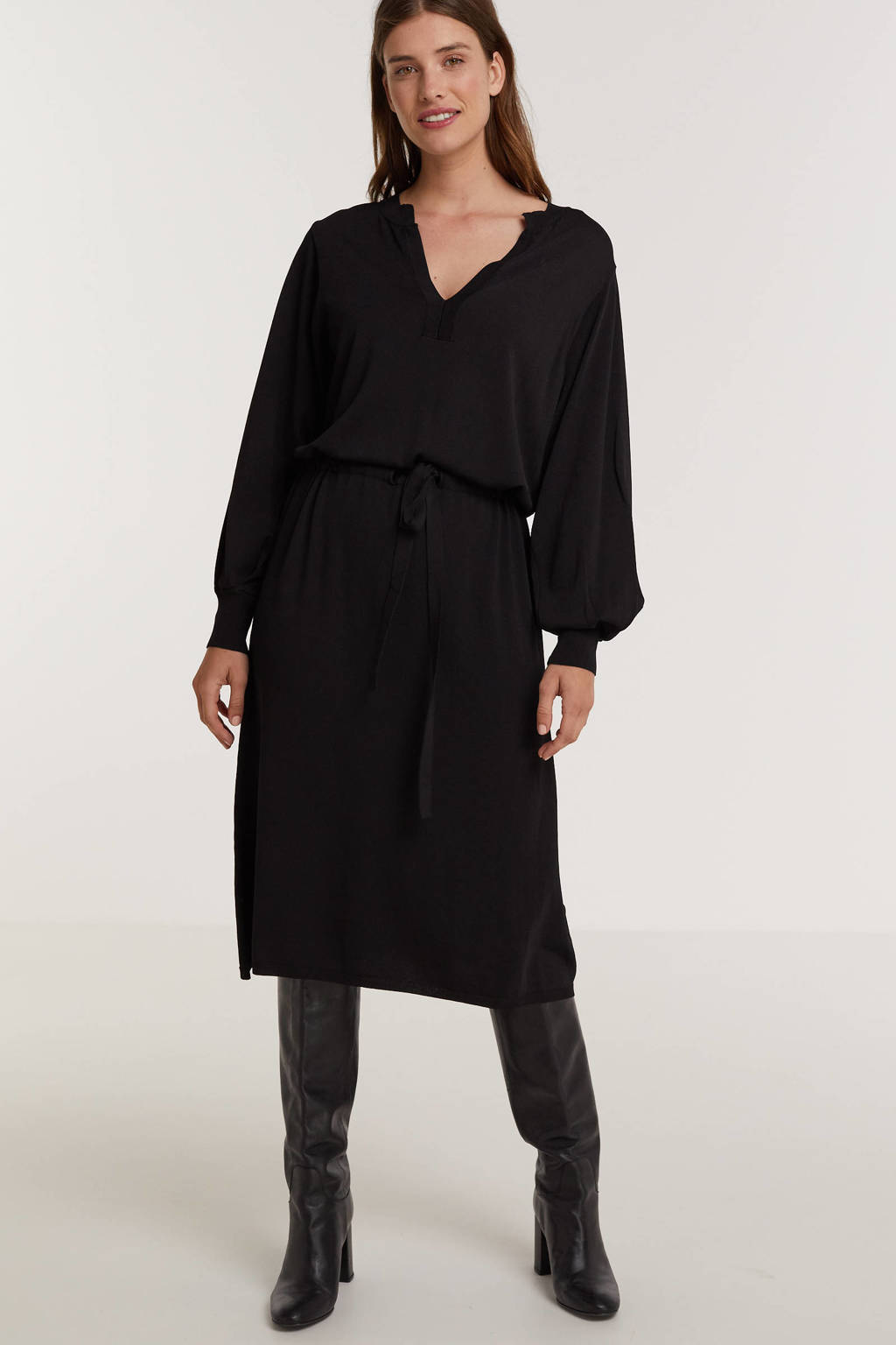 Summum Woman jurk met plooien zwart, Zwart