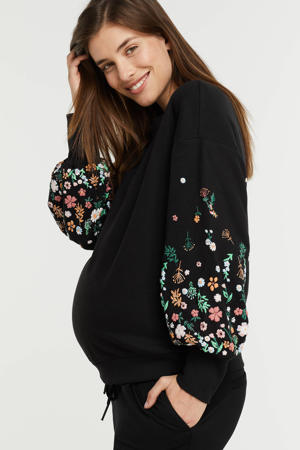 gebloemde zwangerschapssweater OLMBROOKE met biologisch katoen zwart