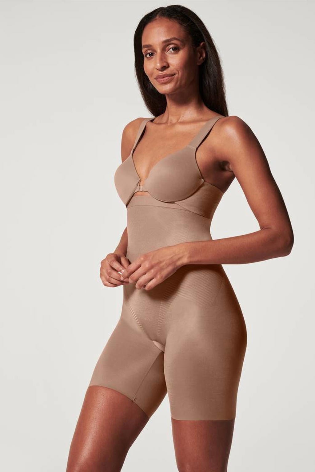 SPANX seamless medium corrigerende High-Waisted Mid-Thigh short donkerbeige
