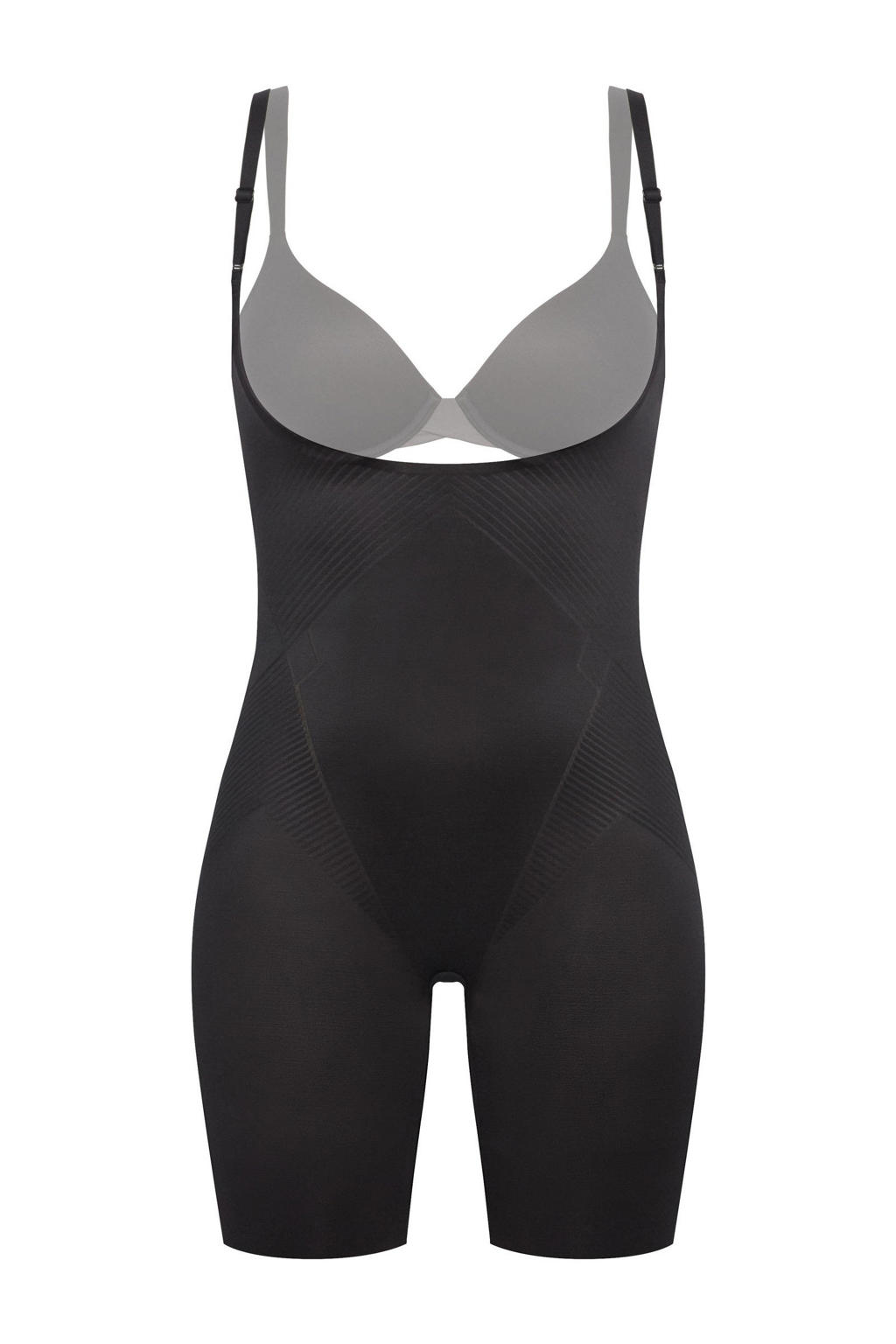 SPANX OnCore sterk corrigerende Open-Bust Mid-Thigh bodysuit zwart