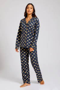Chelsea Peers pyjama Bumble Bee met all over print donkerblauw/goud, Donkerblauw/goud