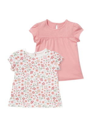 T-shirt - set van 2 roze/wit