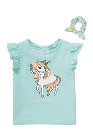 T-shirt met scrunchy lichtblauw