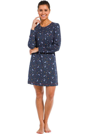 nachthemd met all over print donkerblauw