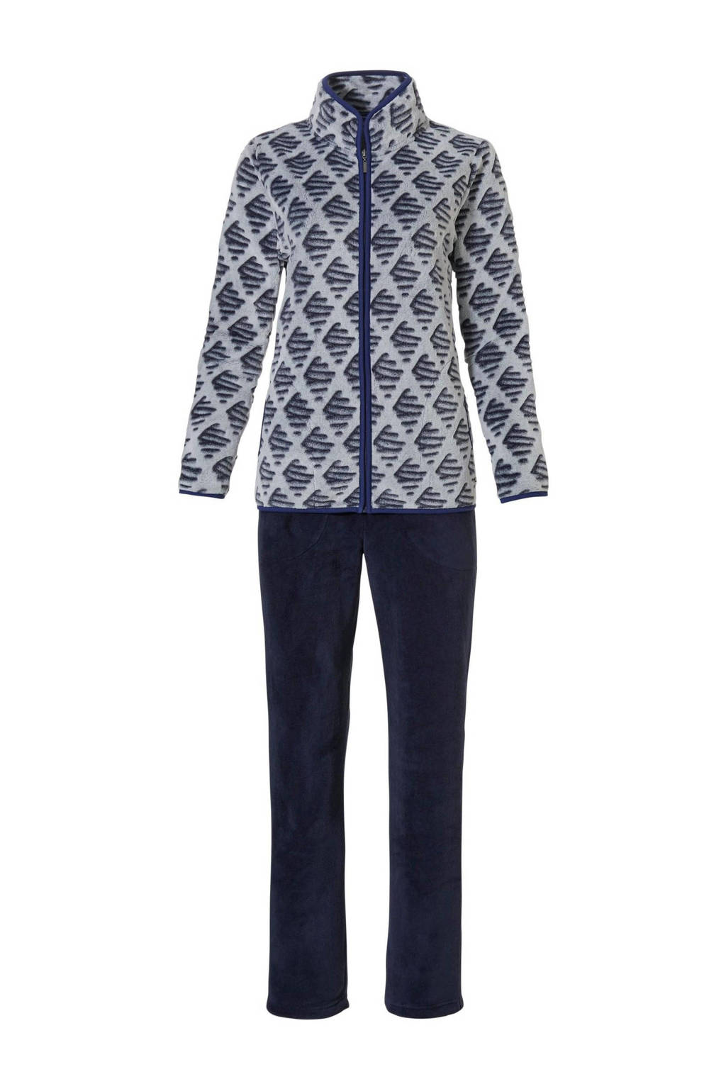 Pastunette fleece huispak met all over print donkerblauw/wit, Donkerblauw