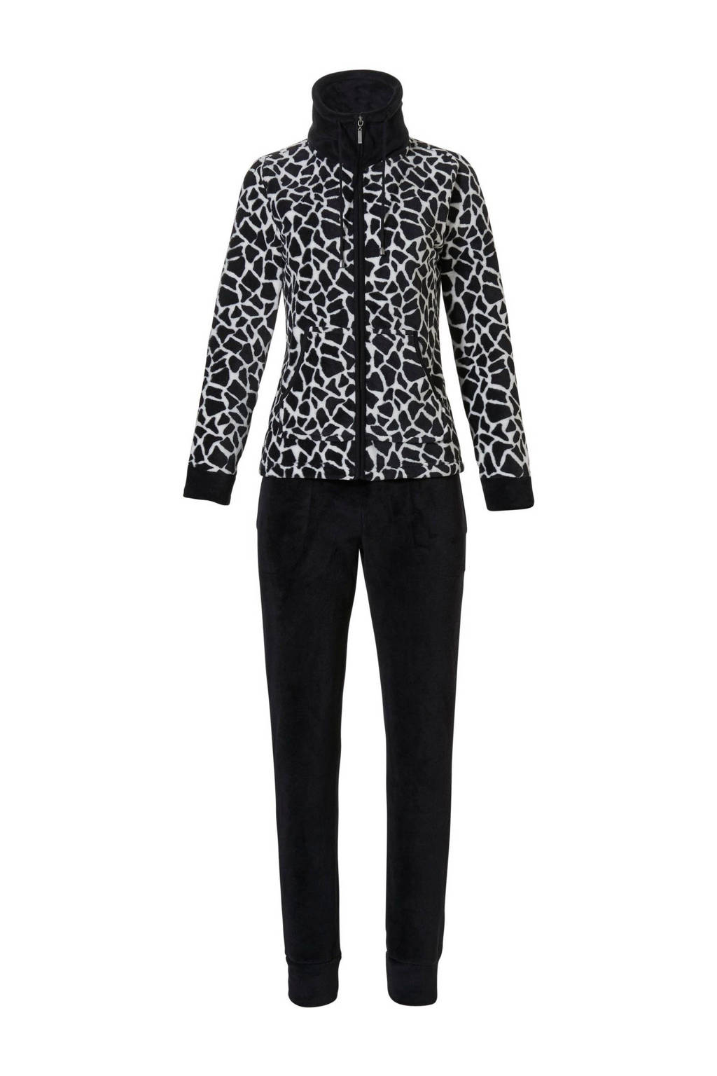 Rebelle fleece huispak met all over print zwart/wit, Zwart/wit