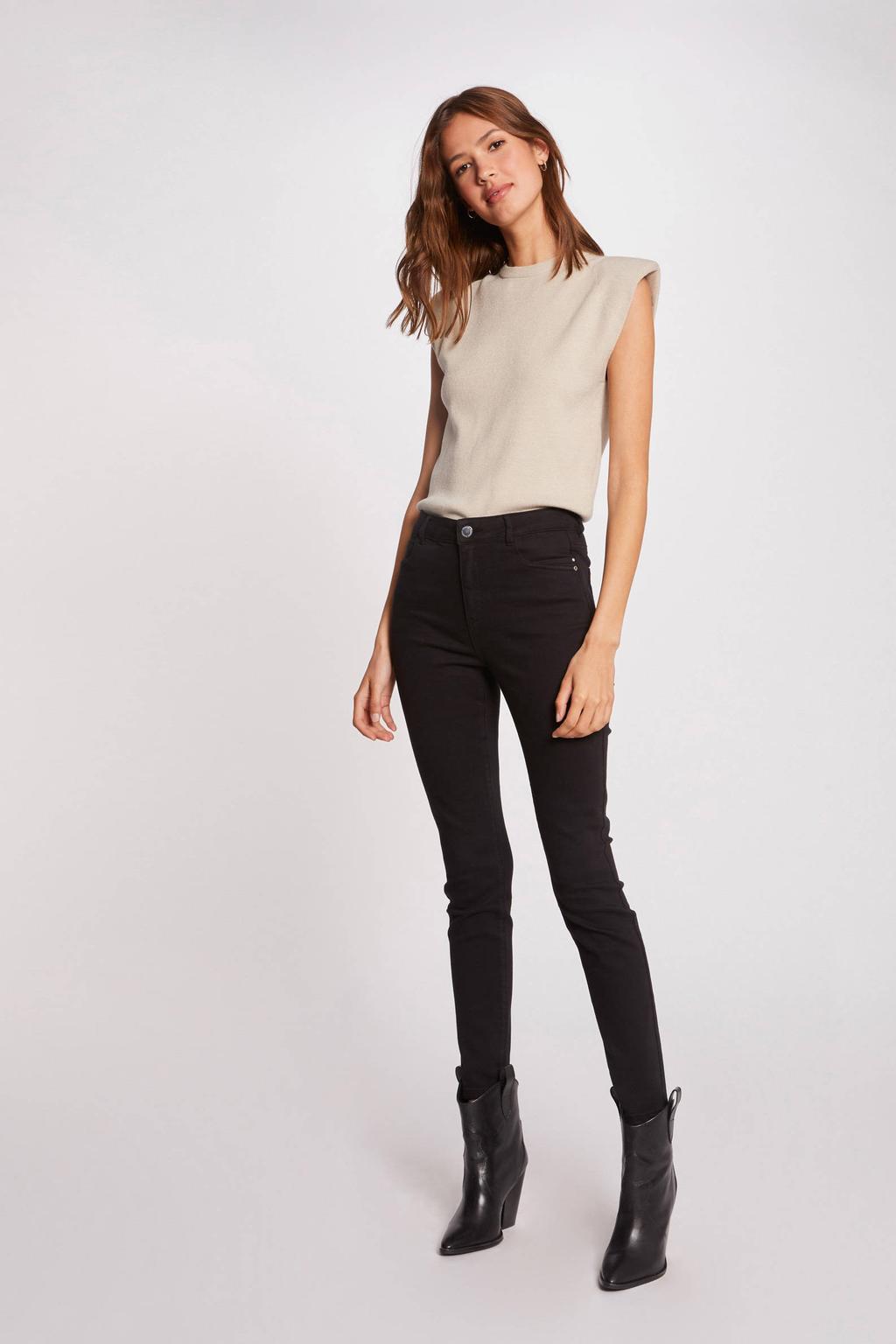 Zwarte dames Morgan skinny broek van katoen met regular waist, rits- en knoopsluiting en effen