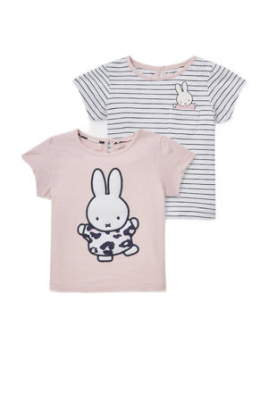 T-shirt - set van 2 lichtroze/wit/blauw