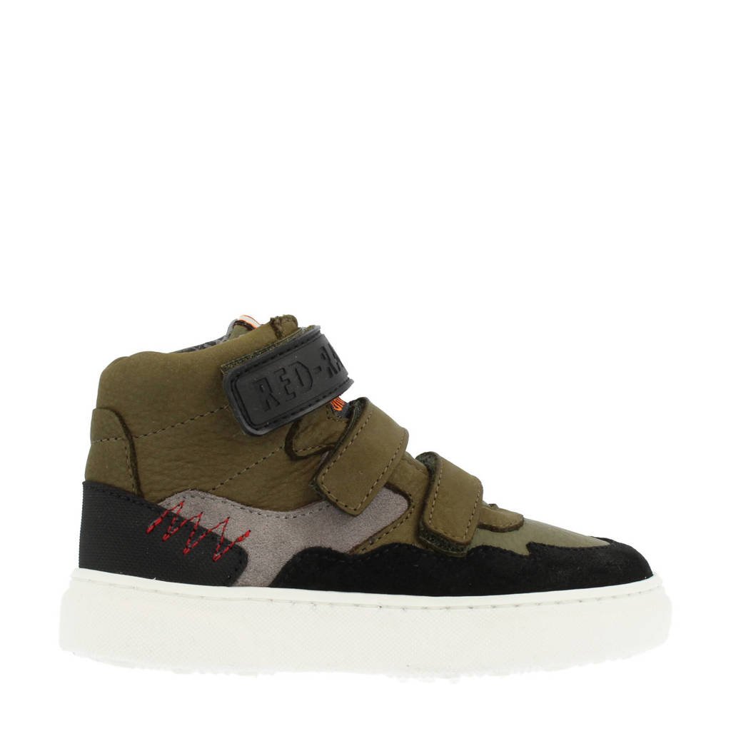 Kakikleurige jongens Red Rag 13499 leren sneakers van nubuck met klittenband