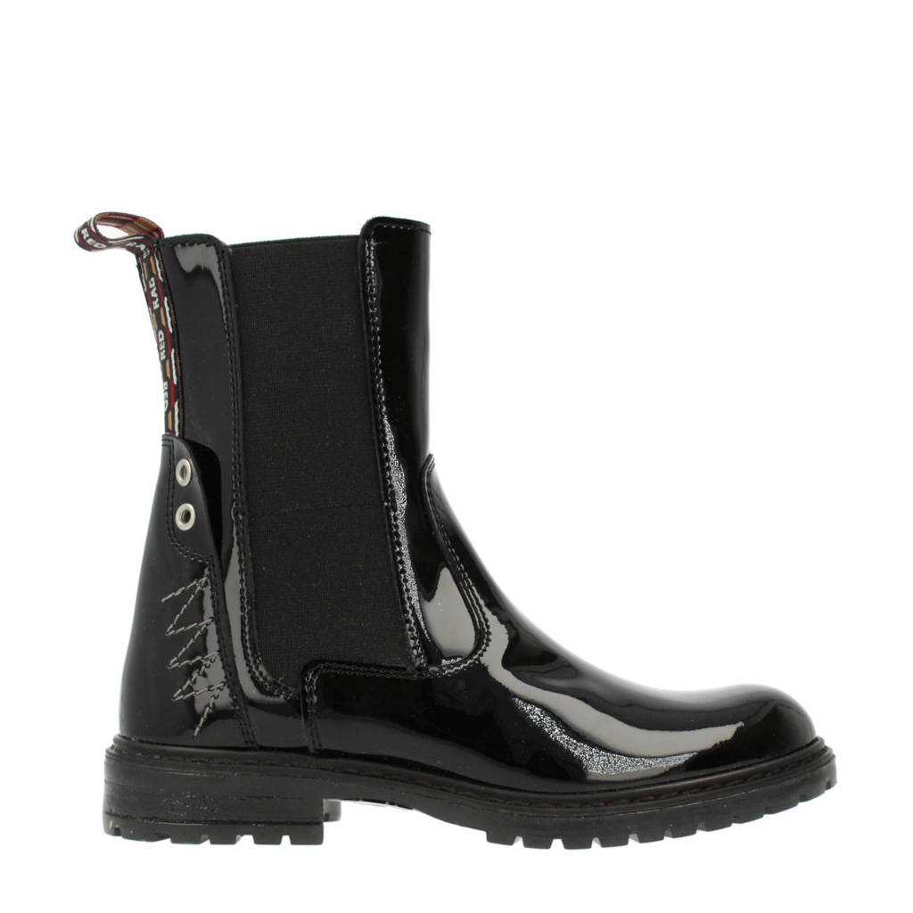 Zwarte meisjes Red Rag 12278 lak chelsea boots met profielzool en ritssluiting