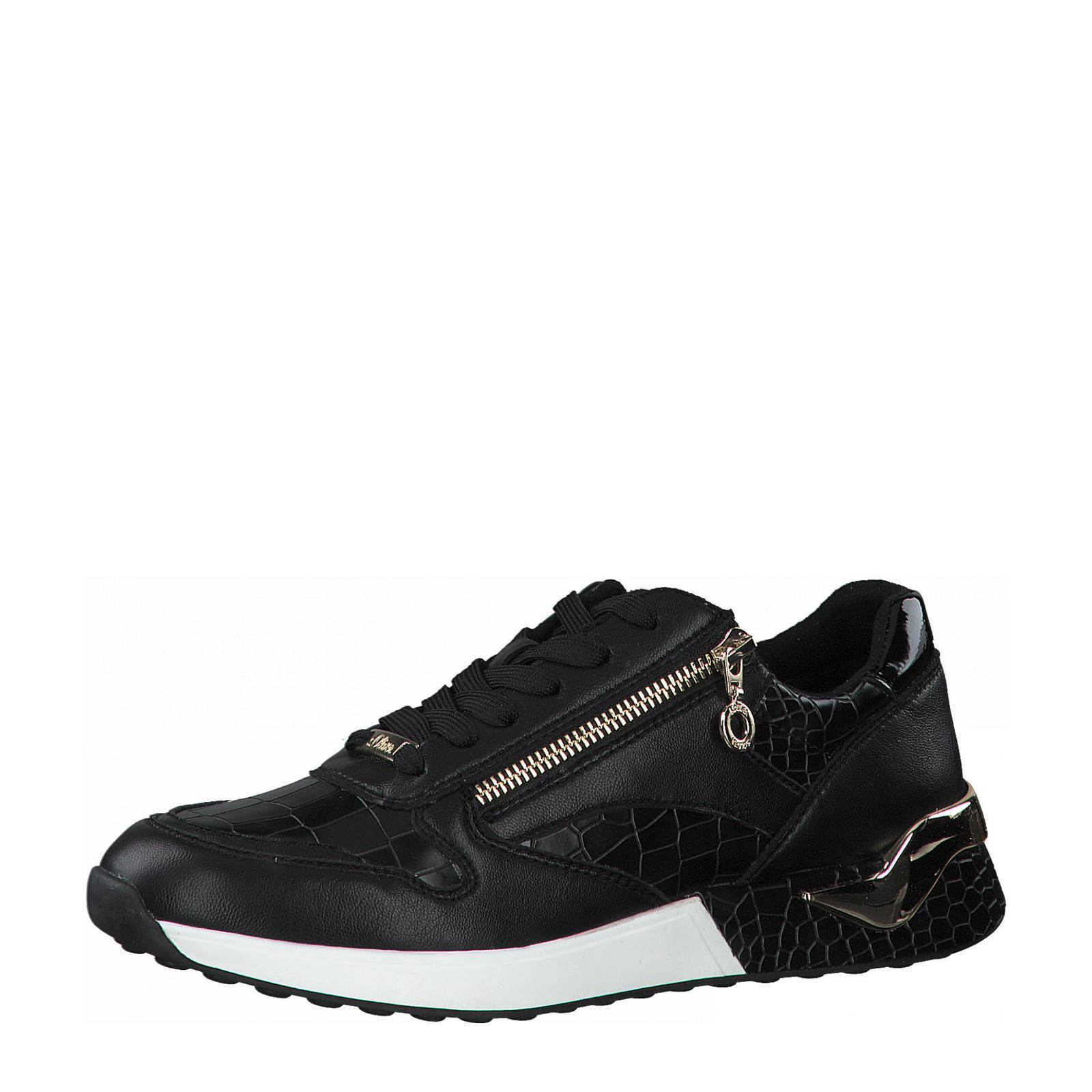 s.Oliver sneakers met crocoprint zwart | wehkamp