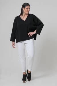 Zwarte dames Mat Fashion fijngebreide trui van polyacryl met lange mouwen en V-hals
