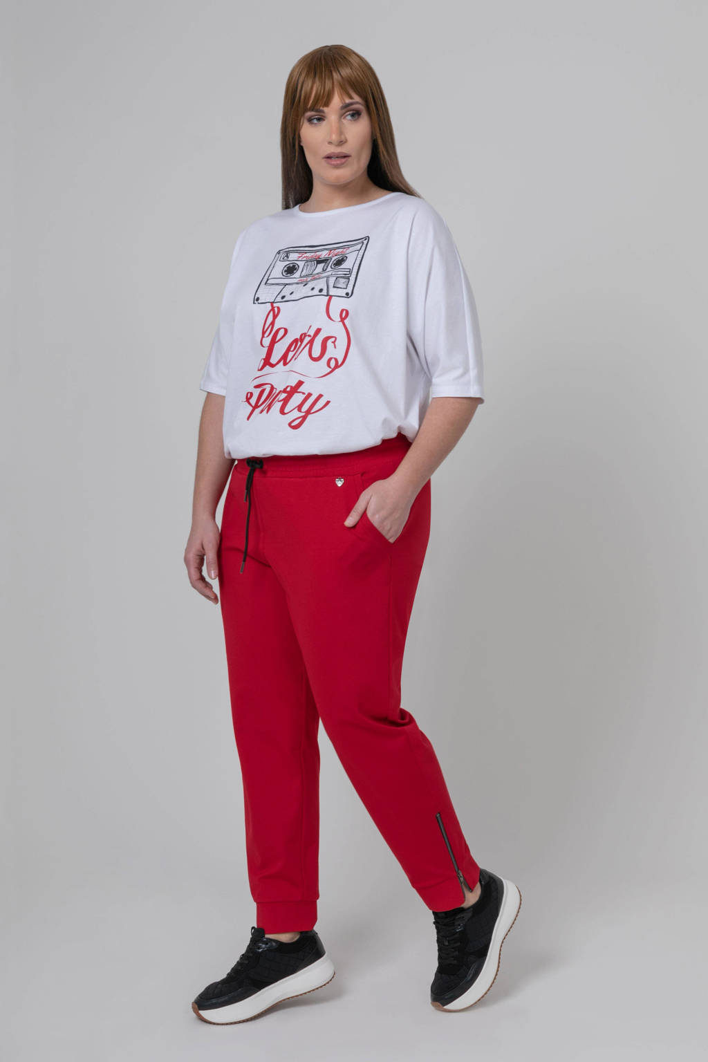 Rode dames Mat Fashion slim fit sweatpants van viscose met regular waist en elastische tailleband met koord