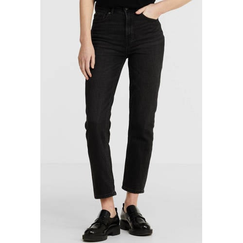 ONLY cropped high waist straight leg jeans ONLEMILY black denim regular afbeelding