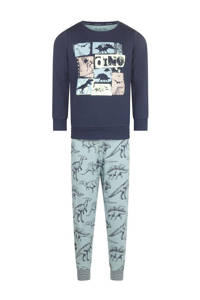 Charlie Choe   pyjama Dino Adventure met printopdruk lichtblauw/donkerblauw, Lichtblauw/donkerblauw