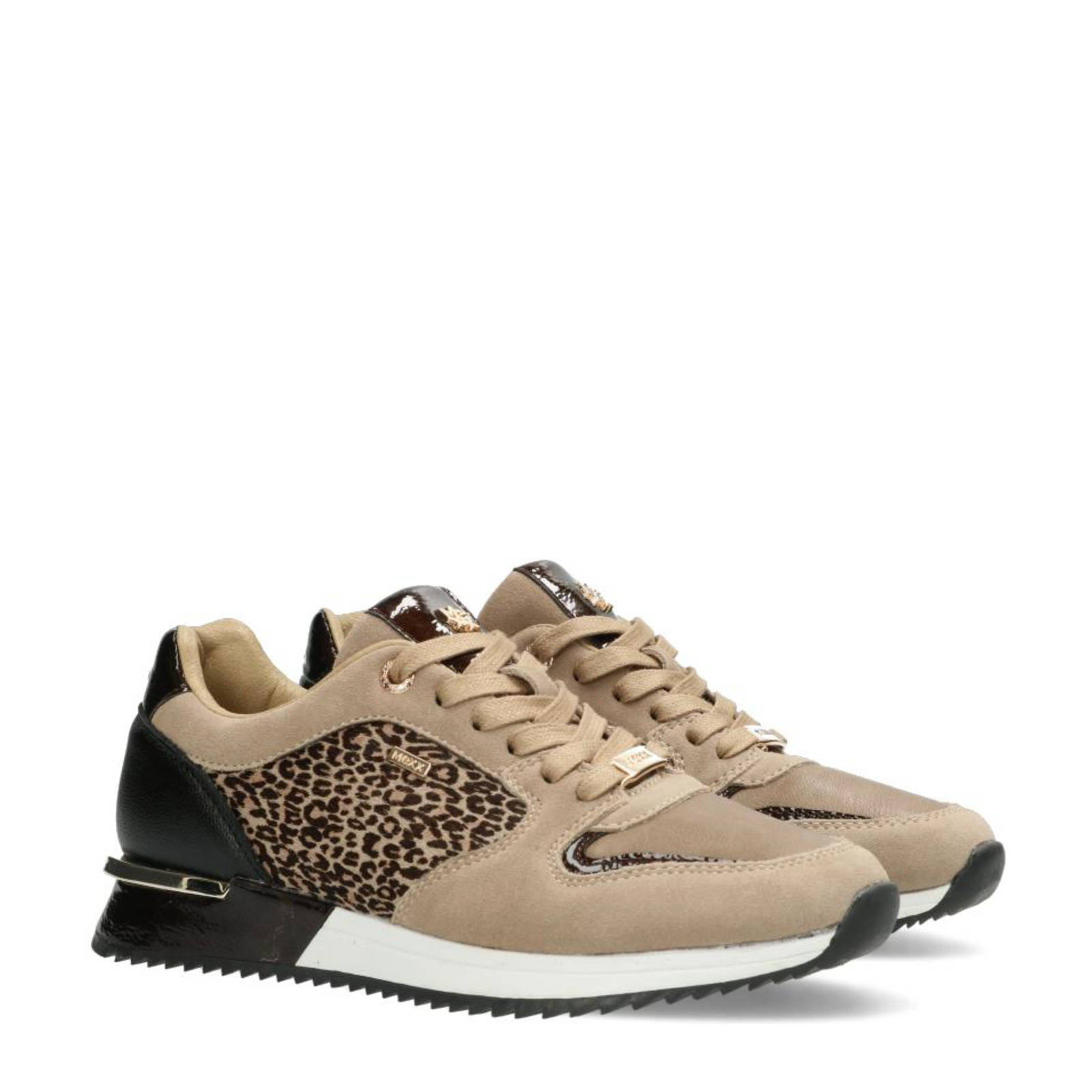 Mexx Fleur suède sneakers met panterprint taupe | wehkamp