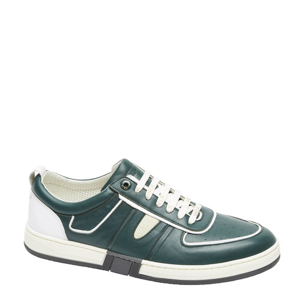 Donkergroene heren Van Lier Leon leren sneakers met veters